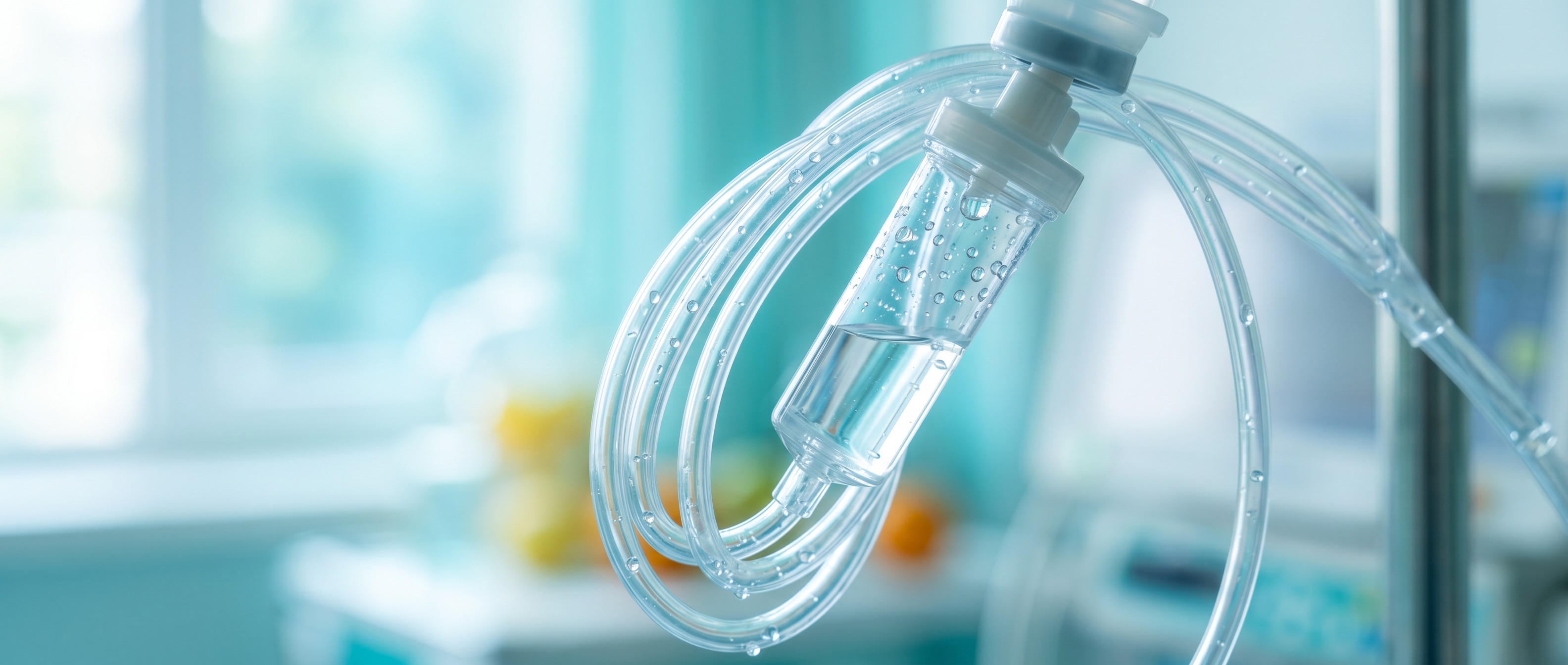 Close-up of clear IV tubing